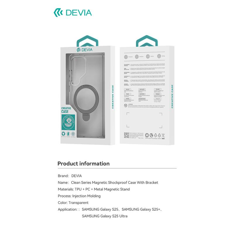 Θήκη TPU & PC Devia Samsung Galaxy S25 5G Magnetic Shock Proof με Stand Clean Διάφανο
