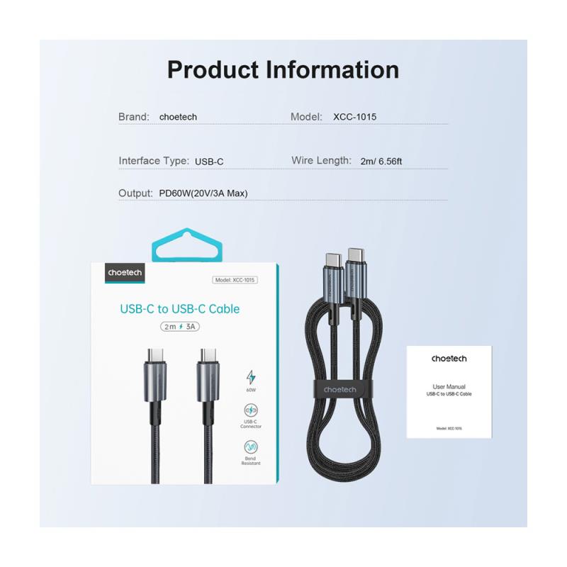 Καλώδιο Σύνδεσης USB 2.0 Choetech XCC-1014 USB C σε USB C PD 60W 1.2m Μαύρο