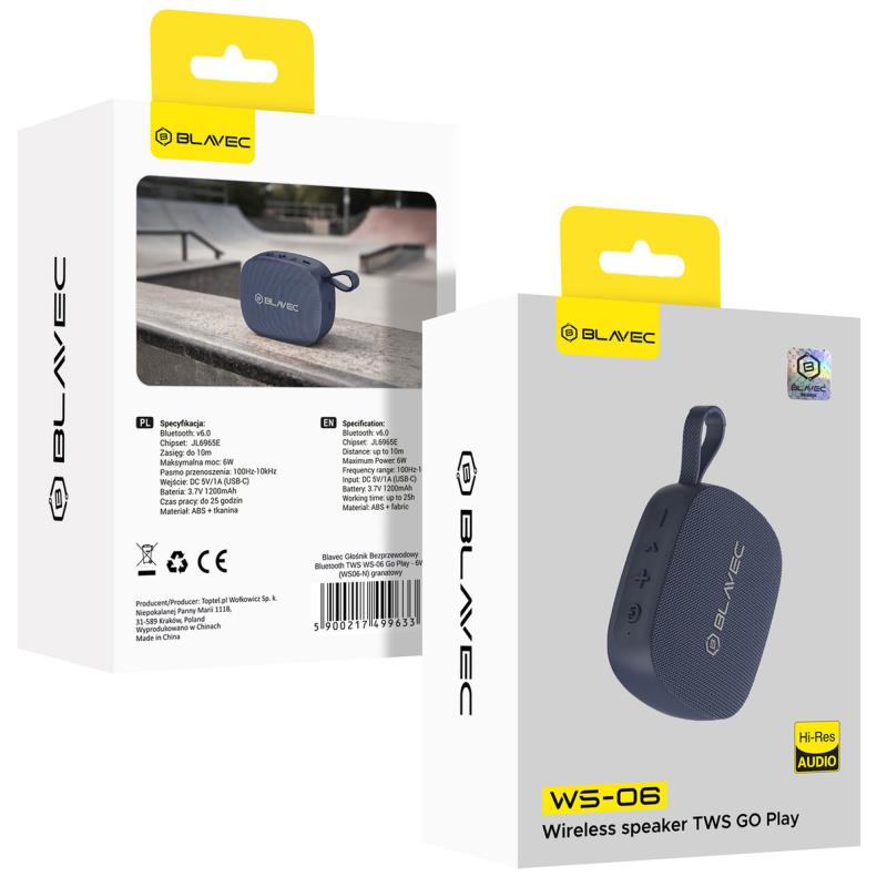 Φορητό Ηχείο Bluetooth Blavec WS-06 Go Play TWS 6W Σκούρο Μπλε