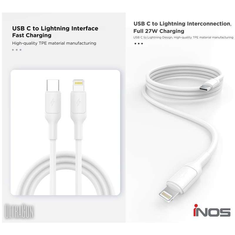 Καλώδιο Σύνδεσης USB 2.0 inos UltraCon USB C σε Lightning 27W 1m Λευκό