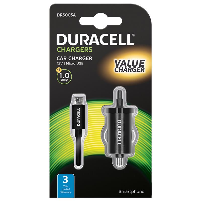 Φορτιστής Αυτοκινήτου Ταχείας Φόρτισης Duracell με Ενσωματωμένο Καλώδιο Micro USB Μαύρο