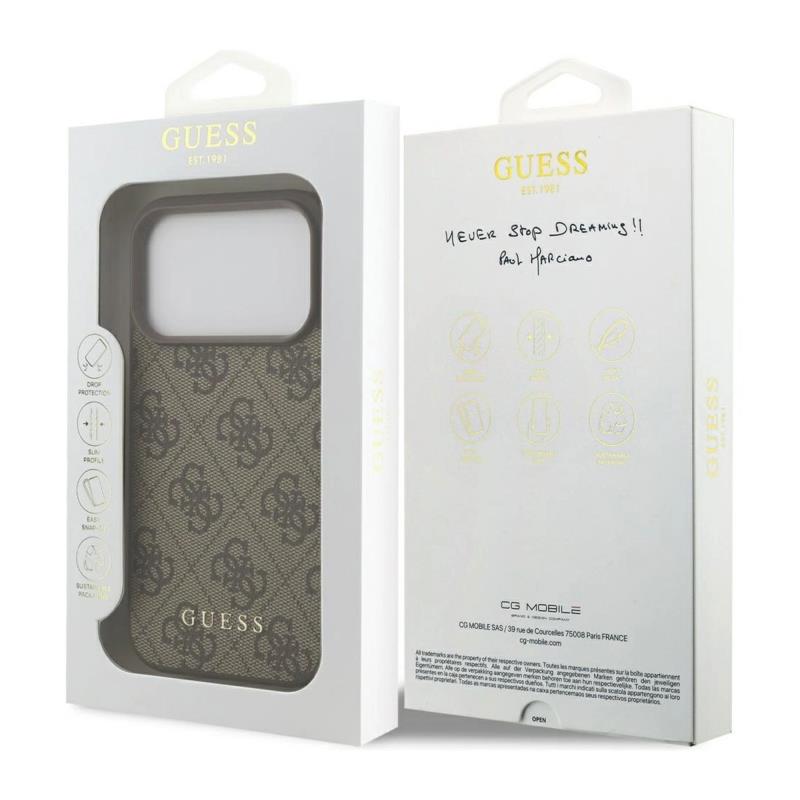 Θήκη PU Guess Apple iPhone 18 Pro/ 17 Pro Hardcase Classic Logo 4G Καφέ