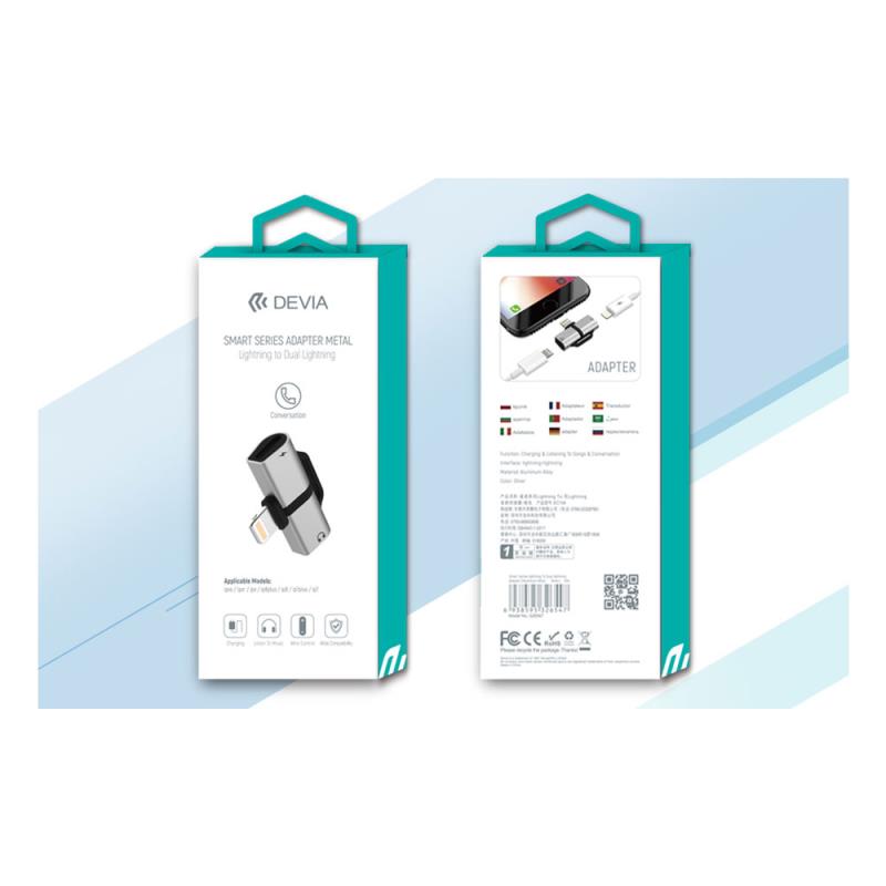 Αντάπτορας Devia EC134 Lightning Αρσενικό σε 2 x Lightning Θηλυκό για Φόρτιση & Hands Free Smart Ασημί