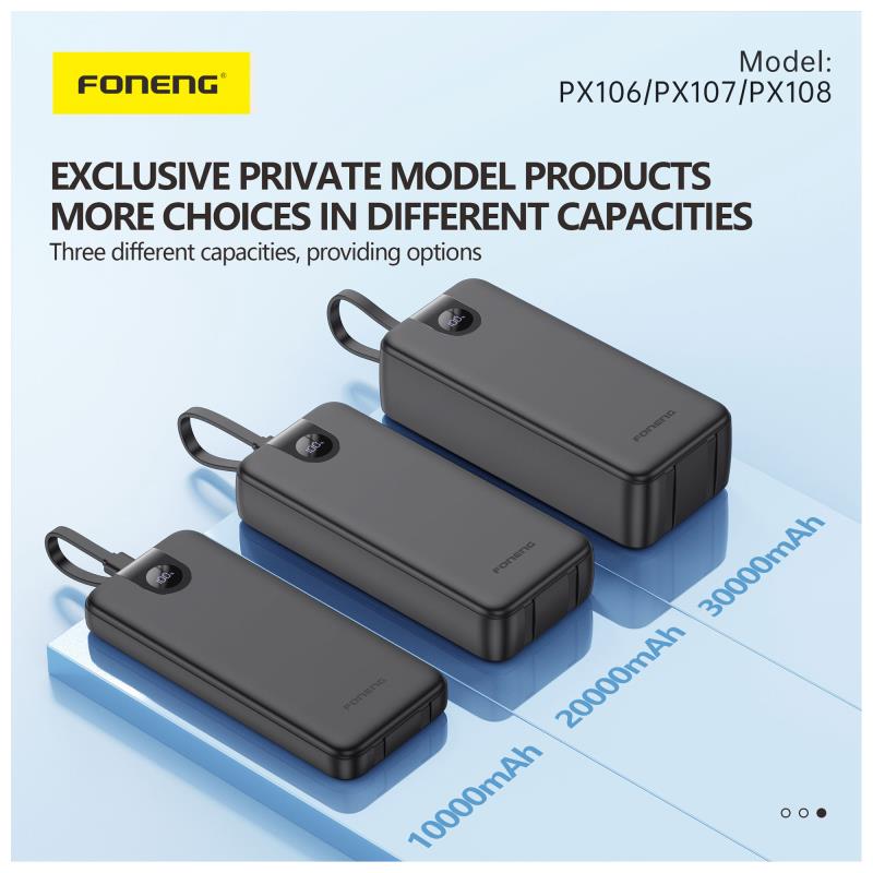 Φορτιστής Ανάγκης Foneng PX107 22.5W 20000mAh με 3 Ενσωματωμένα Καλώδια Μαύρο