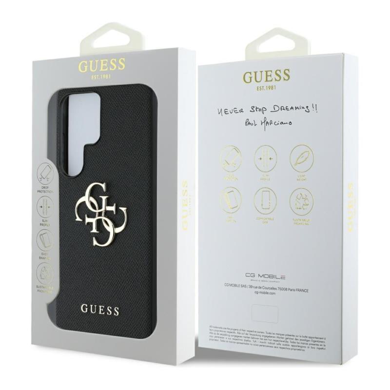 Θήκη PU Guess Samsung Galaxy S25 Ultra Hardcase Grained Big Logo 4G Μαύρο