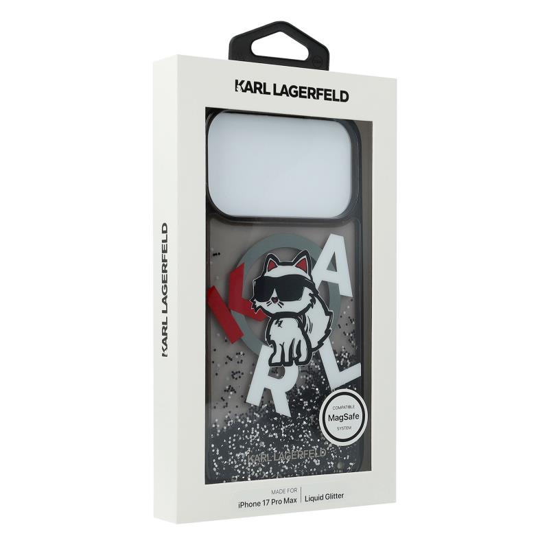 Θήκη Σιλικόνης Karl Lagerfeld Magsafe Apple iPhone 17 Pro Max Liquid Glitter Choupette Μαύρο