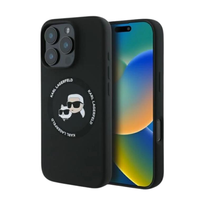 Θήκη Σιλικόνης Karl Lagerfeld Magsafe Apple iPhone 16 Pro Max Karl & Choupette Heads Μαύρο