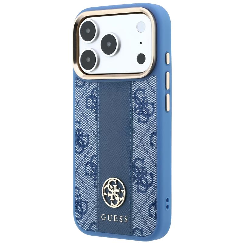 Θήκη TPU & PC Guess Apple iPhone 18 Pro/ 17 Pro MagSafe Leather Stripe Round Classic Logo Μπλε