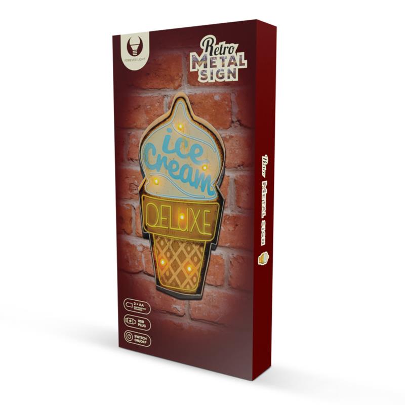 Μεταλλική Πινακίδα LED Forever Light RETRO Ice Cream Πολύχρωμο