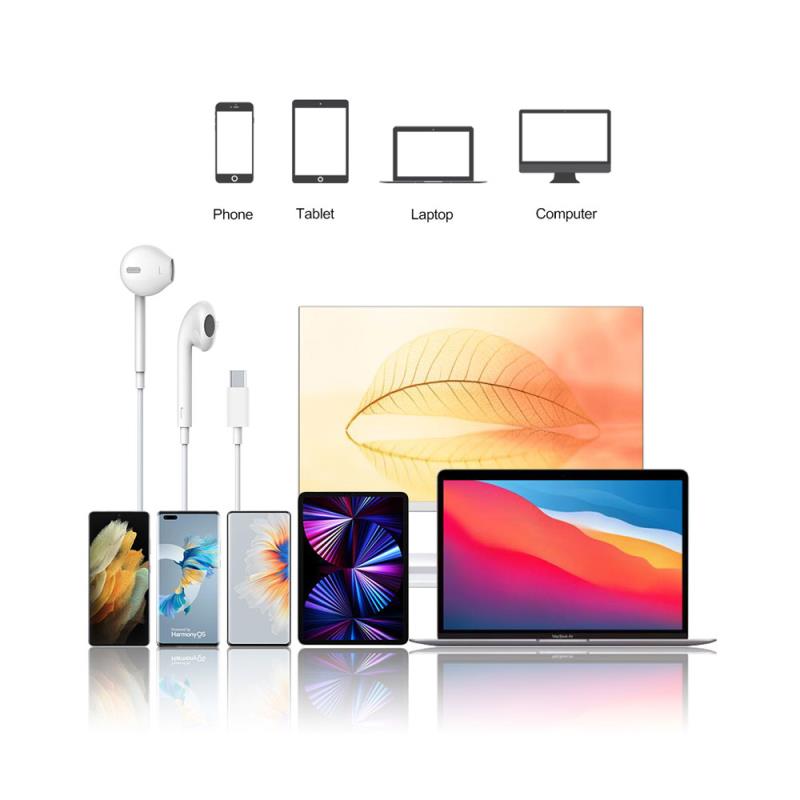 Hands Free Stereo Devia EM048 Earpods USB C με Χειριστήριο & Μικρόφωνο Smart Λευκό
