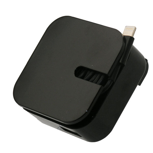 Φορτιστής Ταξιδίου Nortonline με Έξοδο USB A 2.1A & Ένσωματωμένο Καλώδιο Wrap Lightning Μαύρο
