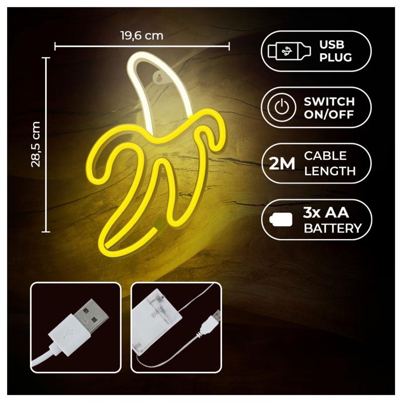 Neon LED Forever Light FLNE10 BANANA (USB/Μπαταρίας & On/Off) Κίτρινο