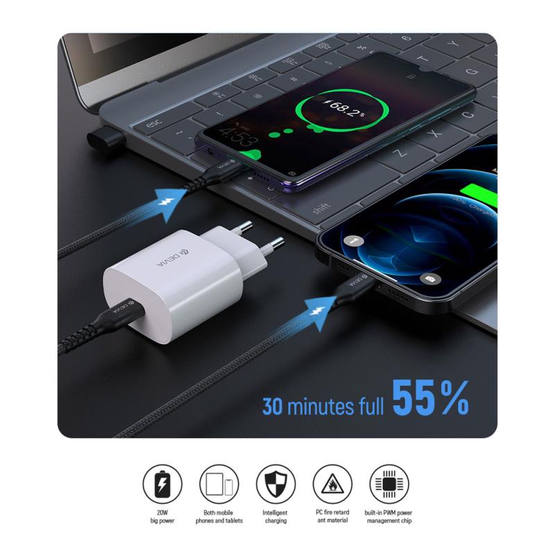 Φορτιστής Ταξιδίου Ταχείας Φόρτισης Devia RLC-380 με Έξοδο USB C PD 20W Rocket Λευκό