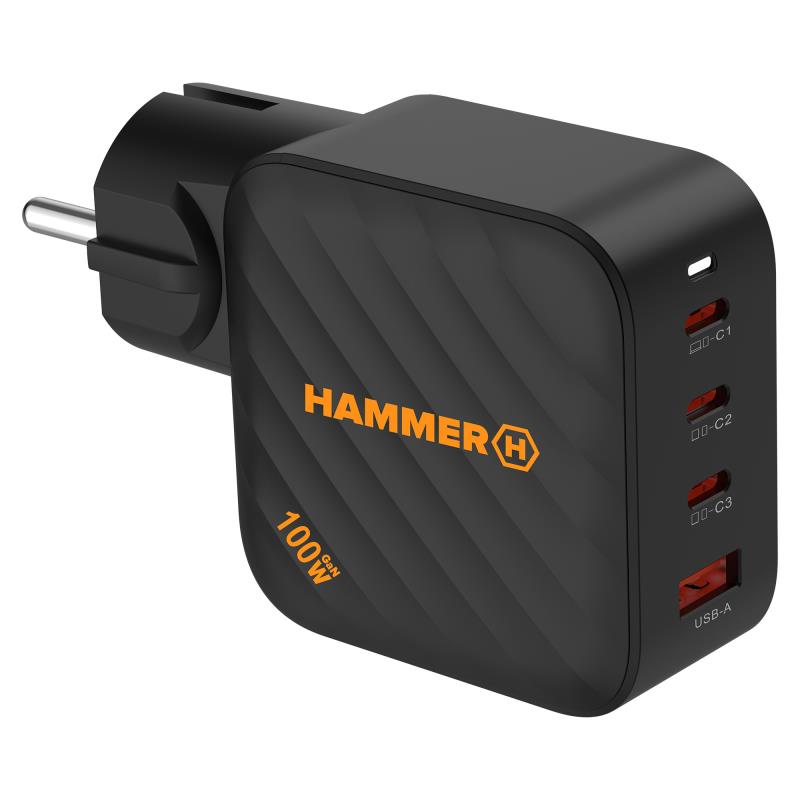 Φορτιστής Ταξιδίου Ταχείας Φόρτισης Hammer RapidCharge Duo με Τετραπλή Έξοδο USB A & 3xUSB C PD 100W Μαύρο