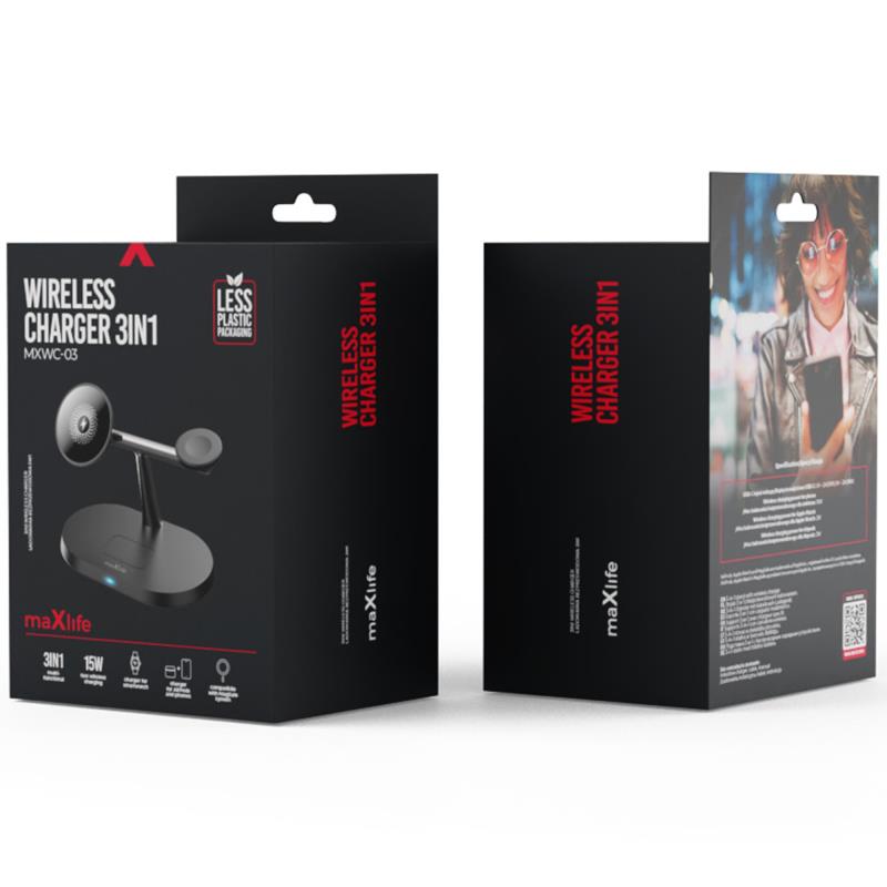 Ασύρματη Βάση Φόρτισης Μαγνητική 3 σε 1 Maxlife MXWC-03 15W Μαύρο