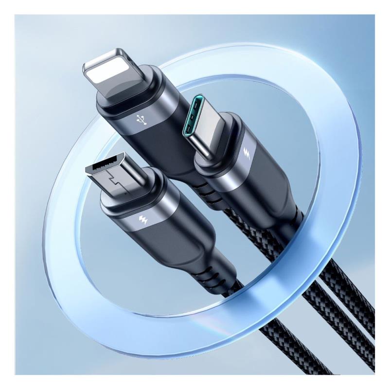 Καλώδιο Σύνδεσης USB 2.0 3 σε 1 Joyroom Braided S-1T3018A18 USB A σε Micro USB & USB C & Lightning 10W 0.30m Μαύρο