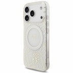 Θήκη PU/ Silicon Guess Magsafe Apple iPhone 18 Pro/ 17 Pro IML Flowers με Pearl Strap Λευκό