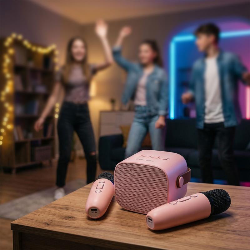 Φορητό Ηχείο Bluetooth Blavec WS-07 Karaoke Party με 2 Μικρόφωνα 5W Ροζ