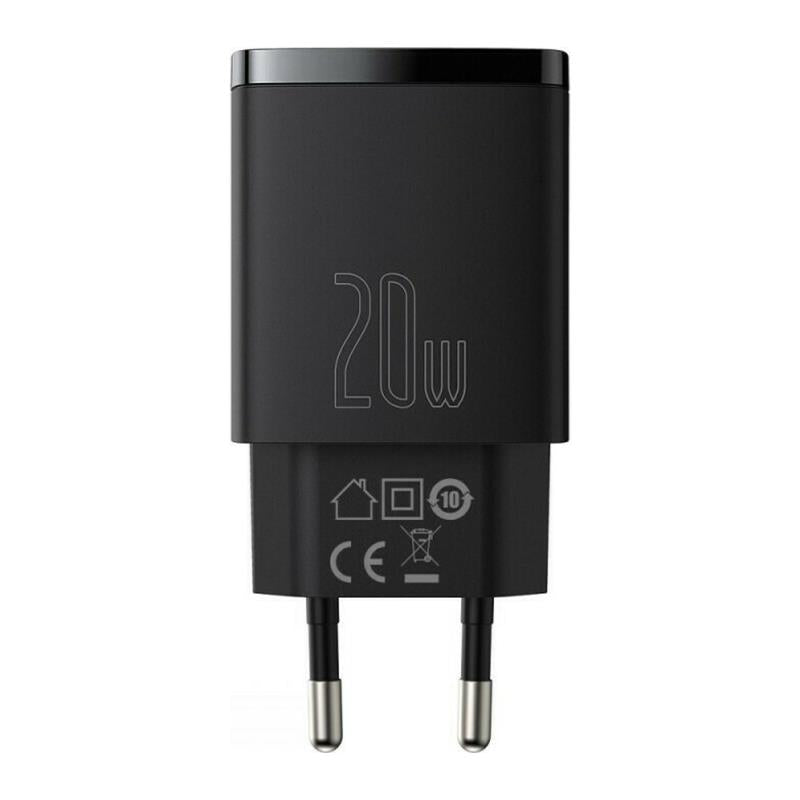 Φορτιστής Ταξιδίου Ταχείας Φόρτισης Baseus Compact με Διπλή Έξοδο USB A & USB C PD QC 20W 3A Μαύρο