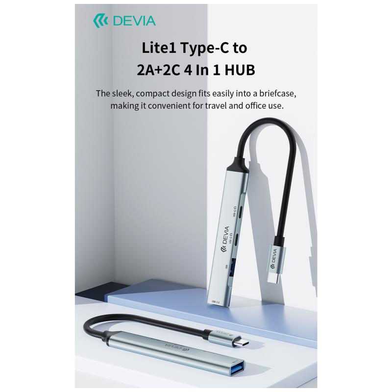 Hub USB C Devia EC707 4 σε 1 2xUSB A & 2xUSB C Lite1 Γκρι