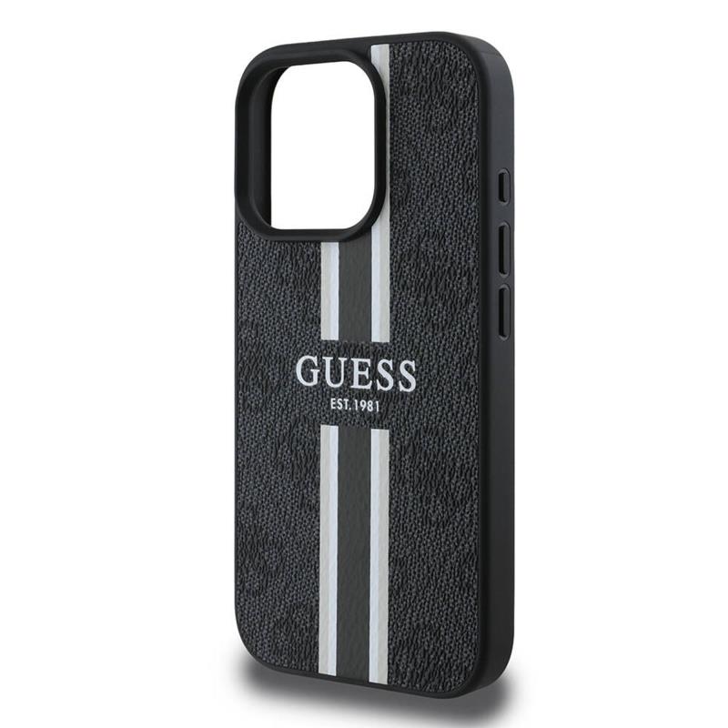 Θήκη PU Guess MagSafe Apple iPhone 16 Pro Hardcase Printed Stripes 4G Μαύρο