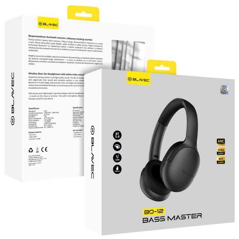 Ασύρματα Ακουστικά Κεφαλής Blavec BO-12 ANC Bass Master Μαύρο
