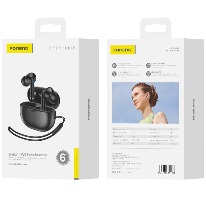 True Wireless Ακουστικά Bluetooth Foneng BL136 Μαύρο