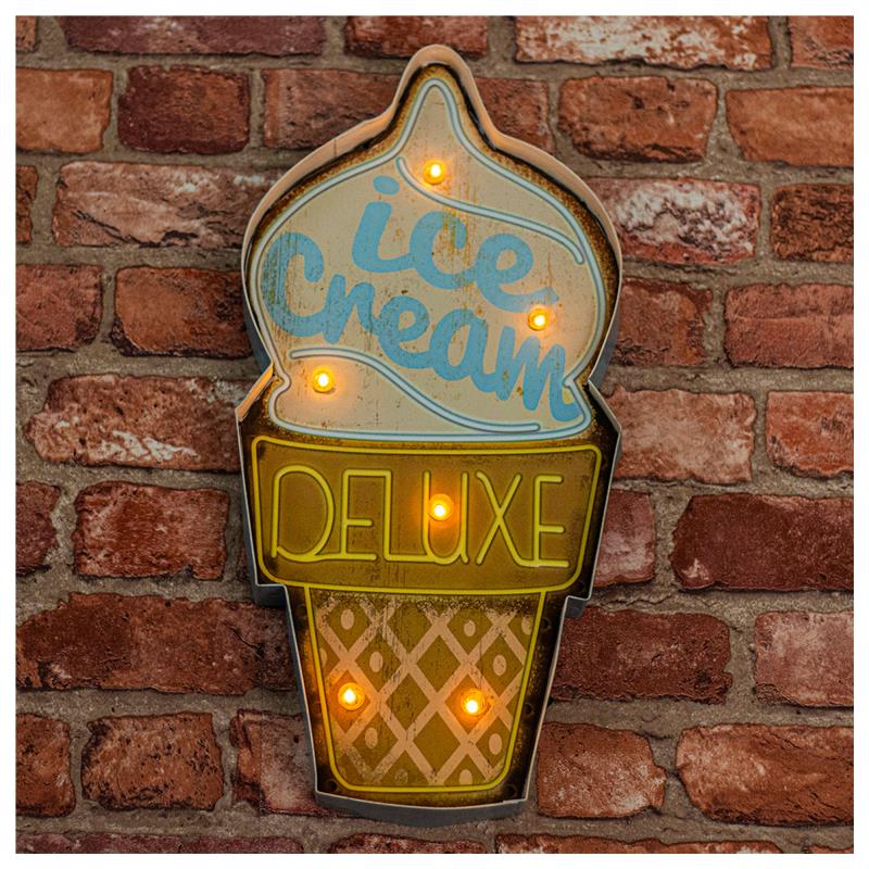 Μεταλλική Πινακίδα LED Forever Light RETRO Ice Cream Πολύχρωμο