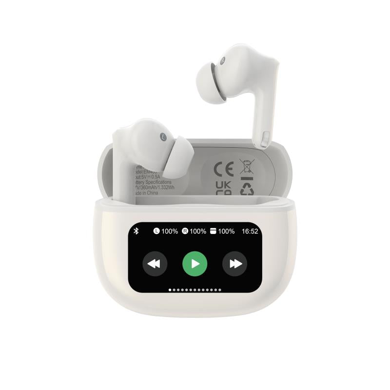True Wireless Ακουστικά Bluetooth Devia EM405 ANC Pro3 με Οθόνη Λευκό