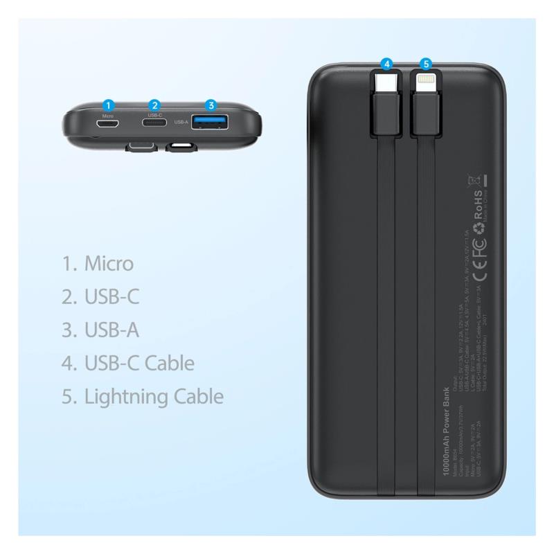 Φορτιστής Ανάγκης Choetech B654 22.5W 10000mAh PD με 2 Ενσωματωμένα Καλώδια Μαύρο