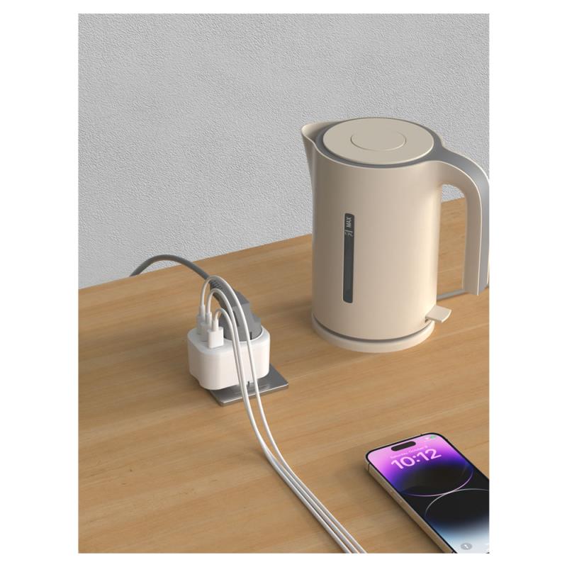 Μονόπριζο Devia WW09-F-PD Auto Power 1AC & 3 Θύρες USB (2x USB A, 1x USB C) PD QC 20W Smart Λευκό