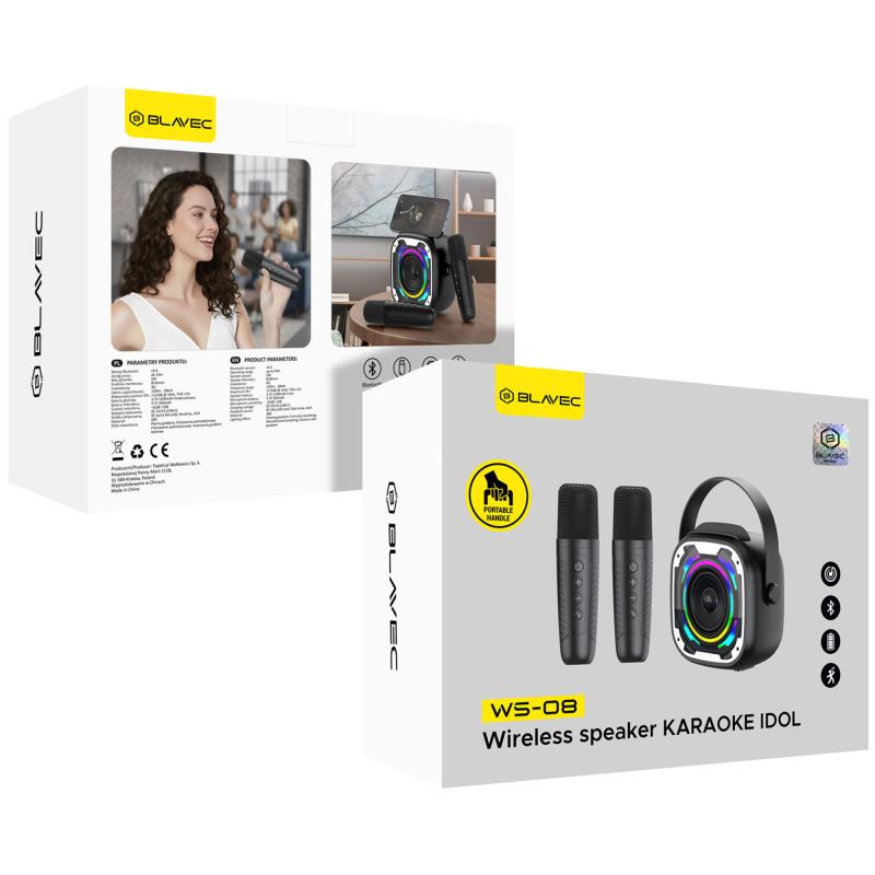 Φορητό Ηχείο Bluetooth Blavec WS-08 Karaoke Idol με 2 Μικρόφωνα 8W Μαύρο