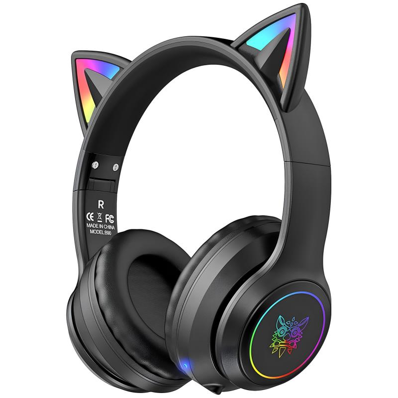 Ασύρματα Ακουστικά Κεφαλής Onikuma B90 Gaming με Αυτιά Γάτας RGB Μαύρο