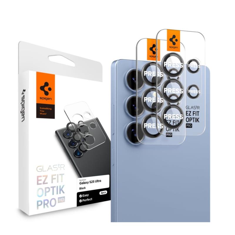 Προστατευτικό Κάλυμμα Κάμερας Spigen Optik.tR EZ-FIT για Τζαμάκι Κάμερας Samsung S938 Galaxy S25 Ultra 5G Μαύρο (2 τεμ.)