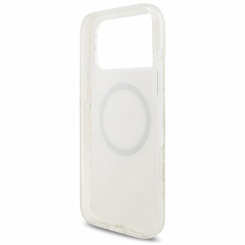 Θήκη PU/ Silicon Guess Magsafe Apple iPhone 18 Pro Max/ 17 Pro Max IML Flowers με Pearl Strap Λευκό