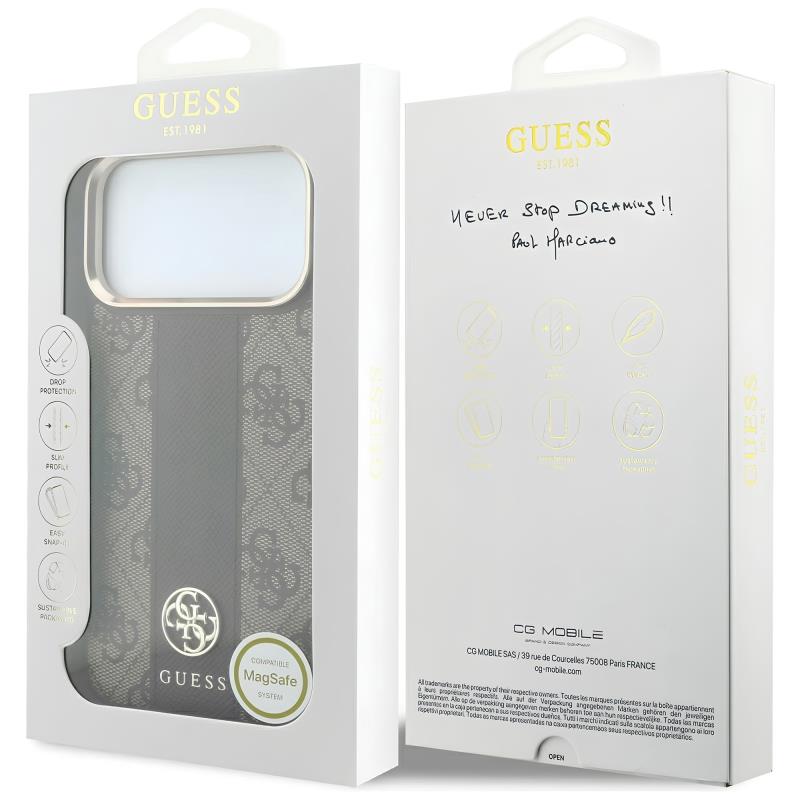 Θήκη TPU & PC Guess Apple iPhone 18 Pro/ 17 Pro MagSafe Leather Stripe Round Classic Logo Καφέ