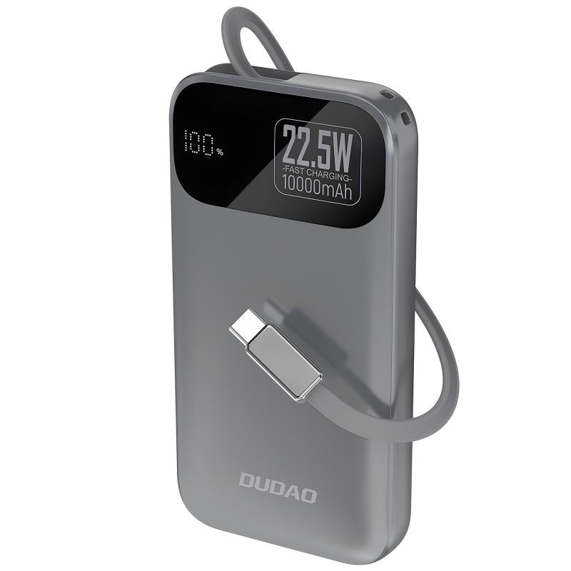 Φορτιστής Ανάγκης Dudao K31 22.5W 10000mAh PD QC με Ενσωματωμένο Retractable Καλώδιο Γκρι