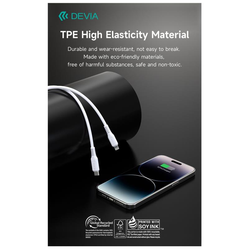 Καλώδιο Σύνδεσης USB 2.0 Enviroment-Friendly Devia EC635 USB C σε Lightning PD 27W 1m GRS Λευκό