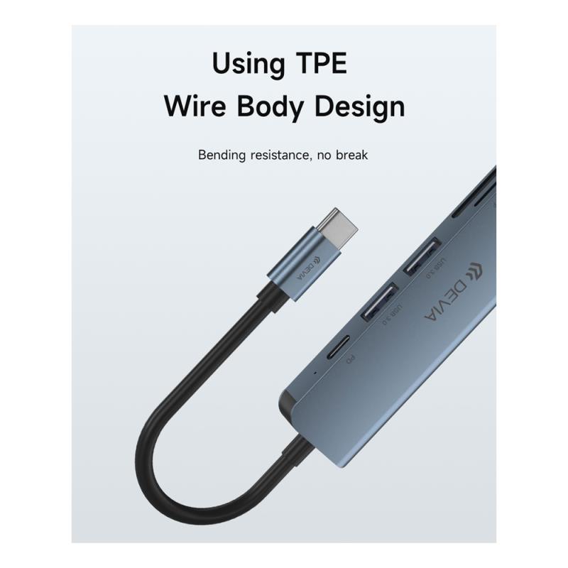 Hub USB C Devia EC135 5 σε 1 (Updated) με Card Reader Leopard PD Σκούρο Γκρι