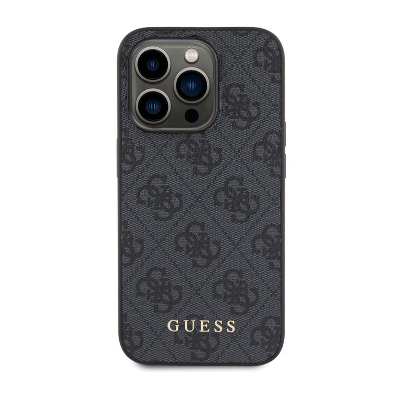 Θήκη PU Guess Apple iPhone 15 Pro Hardcase Metal Gold Logo 4G Γκρι