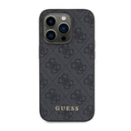 Θήκη PU Guess Apple iPhone 15 Pro Hardcase Metal Gold Logo 4G Γκρι
