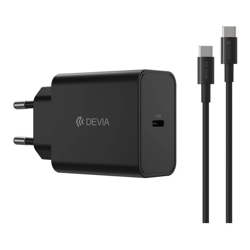 Φορτιστής Ταξιδίου Ταχείας Φόρτισης Devia GS-W45A0948 Rocket με Έξοδο USB C PD 45W & Καλώδιο USB C σε USB C 1.5m Smart Μαύρο