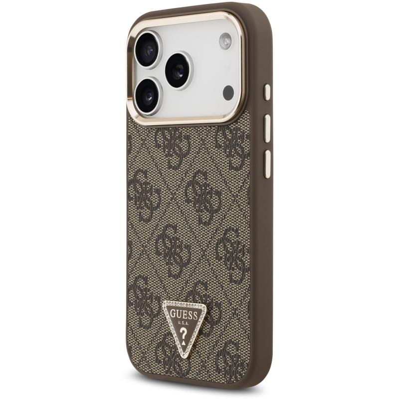Θήκη PU Guess MagSafe Apple iPhone 18 Pro/ 17 Pro Leather Diamond Triangle 4G Καφέ