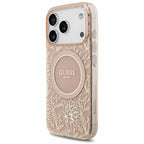 Θήκη PU/ Silicon Guess Magsafe Apple iPhone 18 Pro/ 17 Pro IML Flowers με Pearl Strap Ροζ