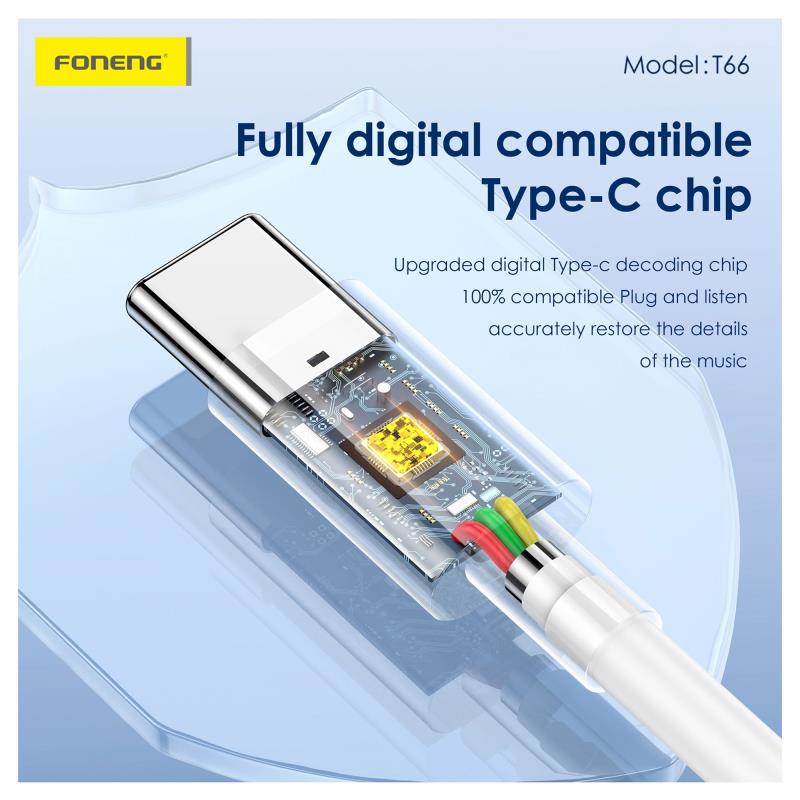 Hands Free Stereo Foneng T66 USB C Λευκό