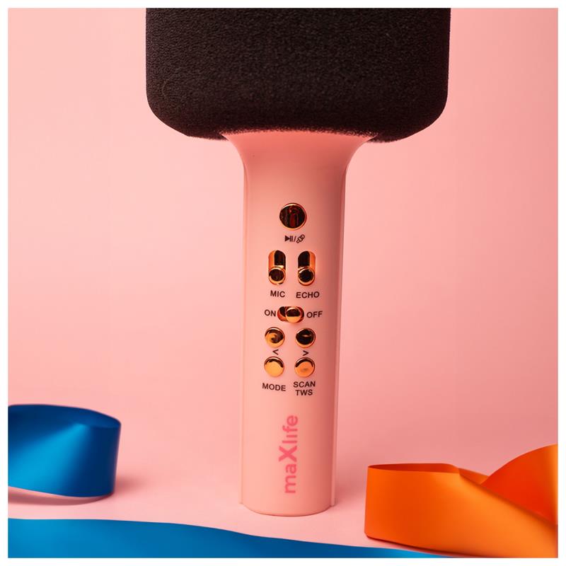 Ασύρματο Μικρόφωνο Bluetooth Maxlife MXBM-600 με Ηχείο (Karaoke) Ροζ