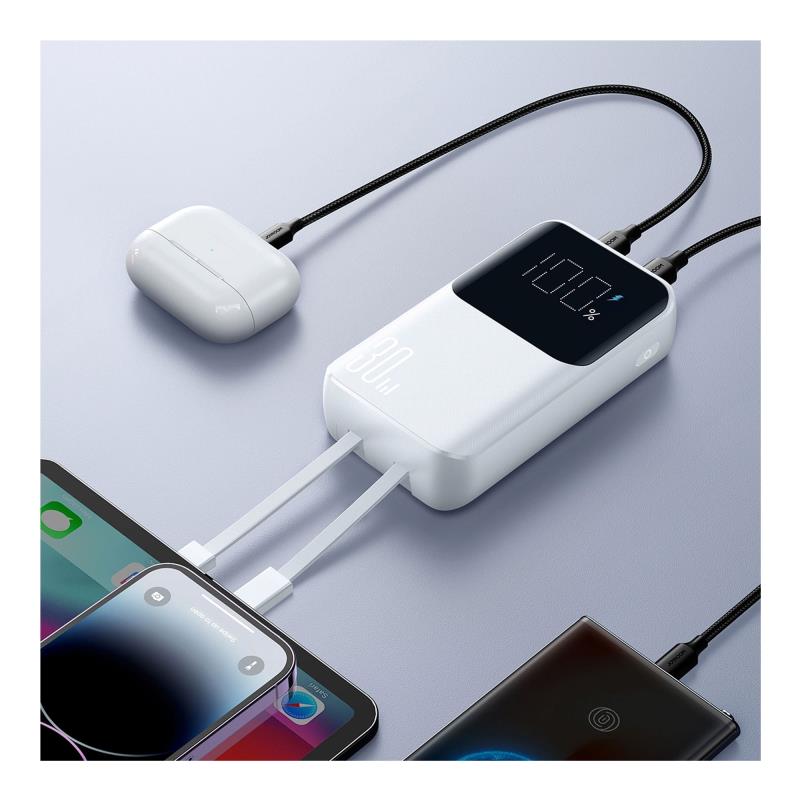 Φορτιστής Ανάγκης Joyroom JR-PBC06 30W 10000mAh PD με 2 Ενσωματωμένα Καλώδια Λευκό