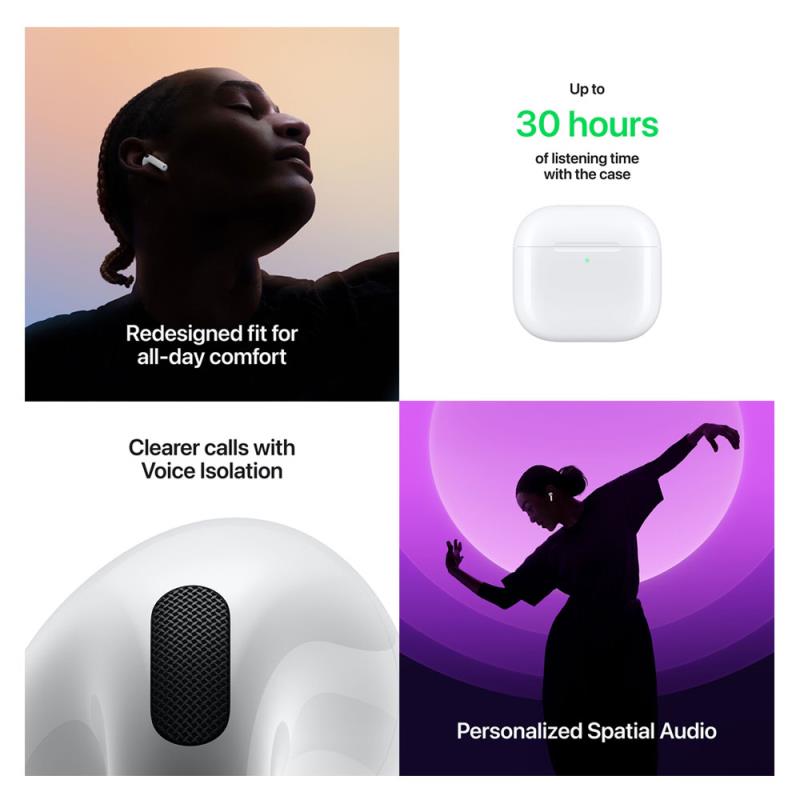 Ακουστικό Bluetooth Apple MXP93 AirPods 4 με ANC Λευκό