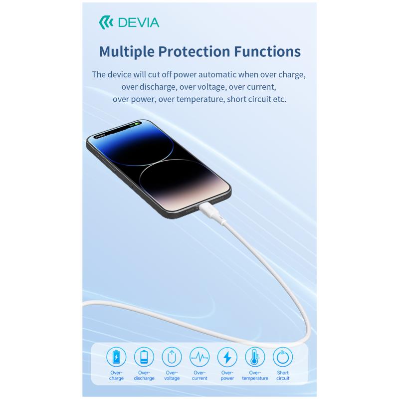Καλώδιο Σύνδεσης USB 2.0 Devia EC631 USB C σε Lightning 3A 27W Silicone Pro3 1m Λευκό