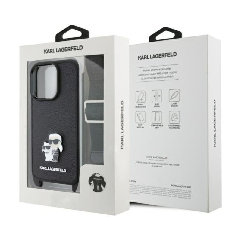 Θήκη Δερμάτινη Karl Lagerfeld Apple iPhone 16 Pro Saffiano Crossbody Metal Pin Karl & Choupette Μαύρο